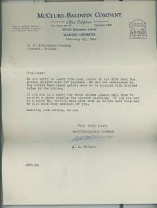 1954 McClure-Baldwin Company Mulberry Street Macon GA Business Letter  244 