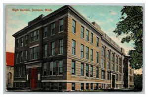 Vintage 1911 Postcard High School Building Jackson Michigan