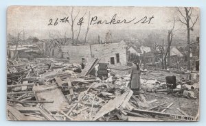 OMAHA, NE Nebraska ~ 26th & Parker St. TORNADO AFTERMATH c1910s Postcard