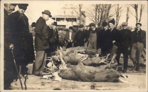 Great Hunting Scene Men Dead Deer in Town of Strong ME - Eustis Cancel 1916 RPPC