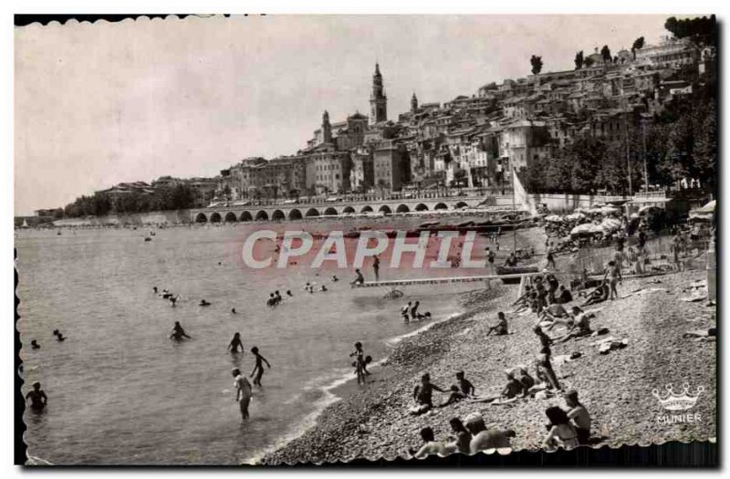 Postcard Moderne Menton Old Town La Plage du Quai Bonaparte