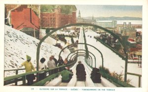 Vintage Postcard Tobogganning on the Terrace Glossoire Quebec Canada CAN