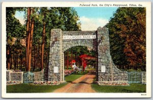 Vtg Tifton Georgia GA Fulwood Park Entrance Stone Arch 1930s View Postcard