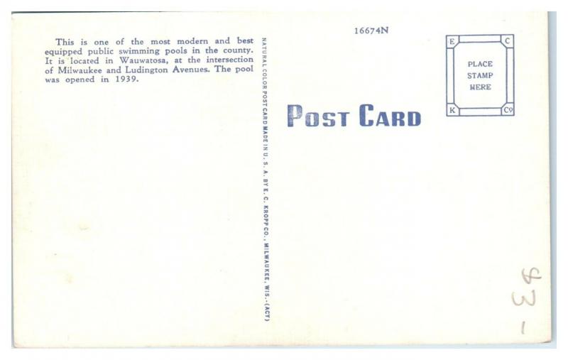Hoyt Pool, Milwaukee, WI Postcard *5F15 