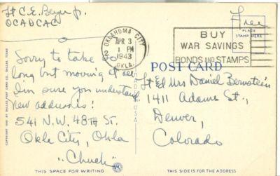 Greetings from the West, 1943 used linen Postcard