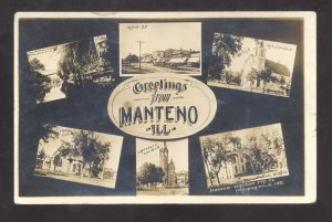 RPPC MANTENO ILLINOIS DOWNTOWN STREET SCENE MULTI VIEW 1910 REAL PHOTO POSTCARD