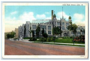 1939 Joliet High School Exterior Building Road Joliet Illinois Vintage Postcard