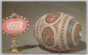 Holiday~Faberge Egg & Faces On Placard~Vintage Postcard