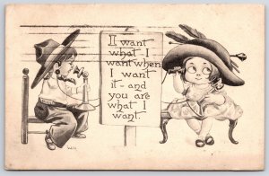 1913 I Want What I Want When I Want It Boy And Girl On Telephone Posted Postcard