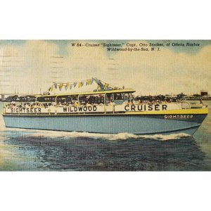 Ship Cruiser Sightseer Otto Stocker Otlens Harbor Wildwood NJ Linen Postcard