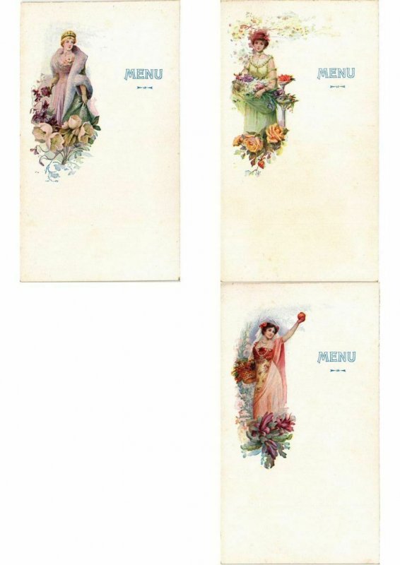 ART NOUVEAU MENU CARDS GLAMOUR LADIES SET OF 6 Cards (L2699)