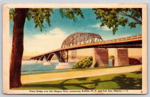 Buffalo New York~Peace Bridge To Ontario Canada~Niagara River~PM 1944 Linen PC