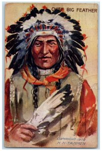 1912 Chief Big Feather Portrait Kansas City Kansas KS Posted Embossed Postcard