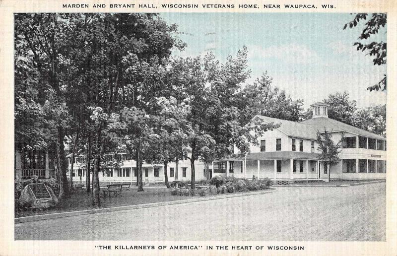 Waupaca Wisconsin Veterans Home Marden & Bryant Hall Antique Postcard (J32900)