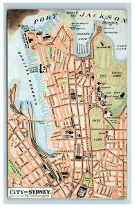 c. 1910 City of Sydney Australia Map Postcard by H.E.C. Robinson Port Jackson