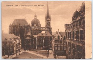 Vintage Aachen Dom Cathedral North Side Rathaus View German Postcard
