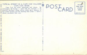 Typical Street Cape Cod Village Massachusetts MA Linen Postcard UNP VTG Tichnor 