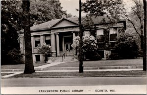 RPPC Farnsworth Public Library, Oconto WI Vintage Postcard V60