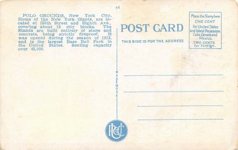 LP40  Baseball Stadium Polo Grounds  New York Postcard