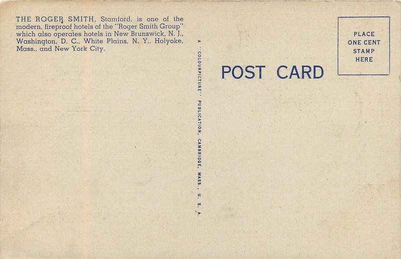 Stamford Connecticut~Roger Smith Hotel~1940s Postcard