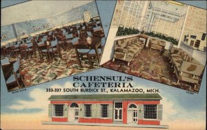Kalamazoo Mich MI Schensul's Cafeteria Multi-View Linen Vintage Postcard