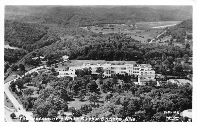 White Sulphur Springs West Virginia 1950s RPPC Photo Postcard Aerial Greenbriar