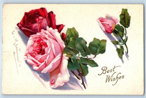 St. Marys Ohio OH Postcard Best Wishes Roses Flower 1918 Posted Antique