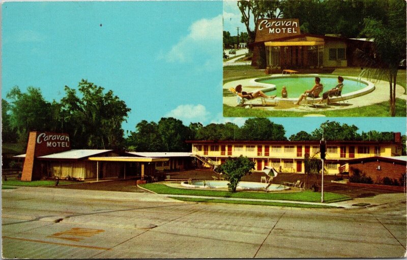 Caravan Motel Swimming Pool Dual View Hwy 1 St Augustine FL Florida Postcard UNP 