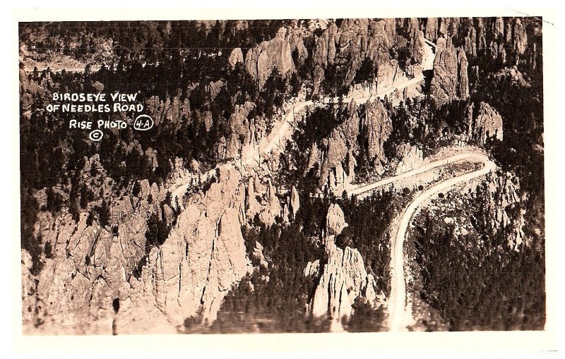 Postcard RPPC SD South Dakota Birds Eye View Needles Road Highway 87 Rise P5J