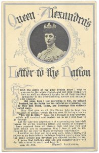 Queen Alexandras (Denmark) Letter to Nation 1910 Upon the Death of Her Husband