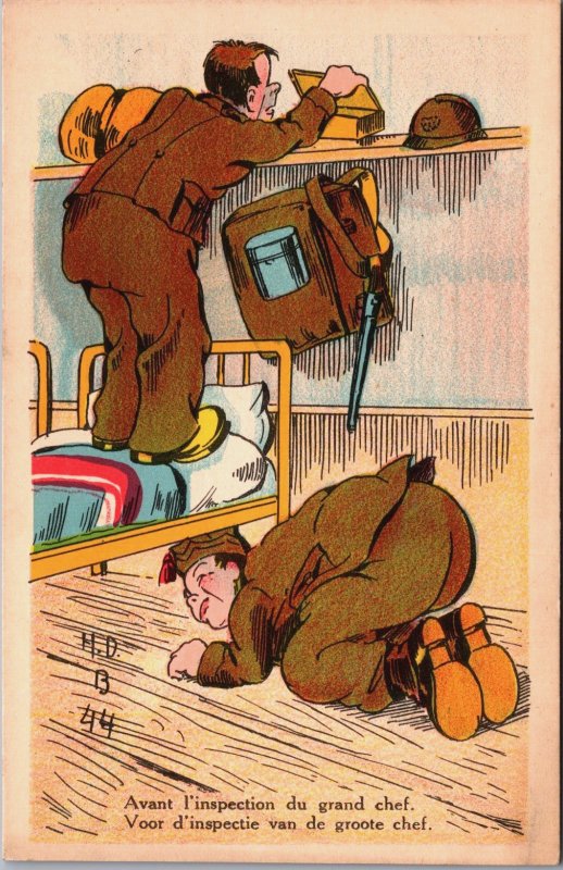 Military Artist Signed Funny Soldiers are Inspecting Vintage Postcard C188