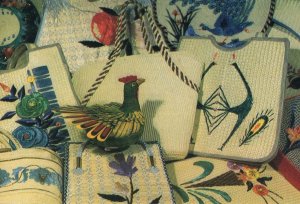 Woven Bamboo Shoot Box Turkey Shape Chinese Tapestry Asian Postcard
