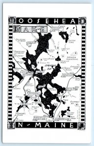 MOOSEHEAD LAKE, Maine ME ~ ILLUSTRATED MAP c1950s Piscataquis County Postcard