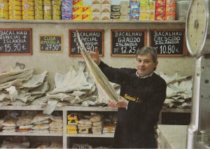 Portugal Fish Shop Iceland Weighing Scales Fishes Weighed by Owner Postcard