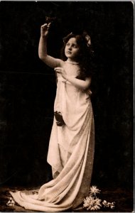 Young Girl in Toga Costume Silver Print RPPC