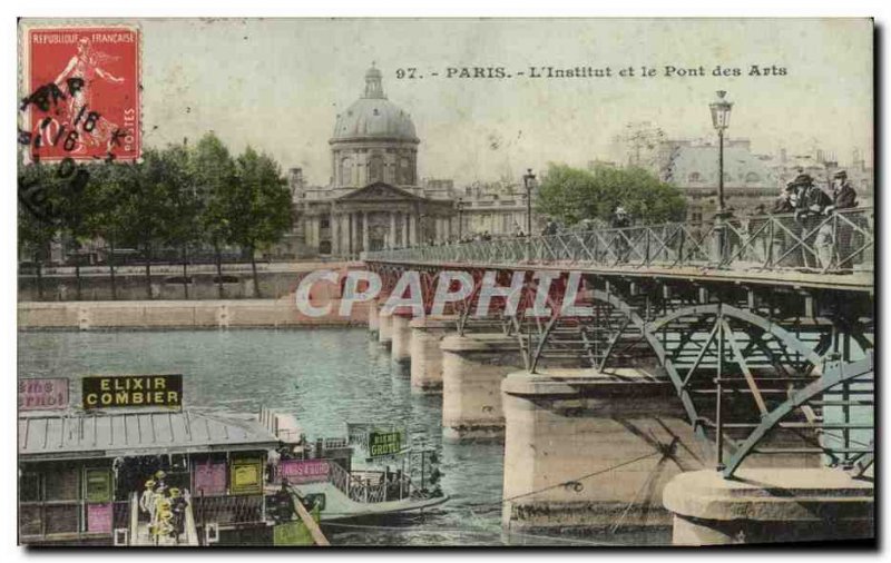 Old Postcard The Paris Institute and the Pont des Arts Peniche Elixir Combier...
