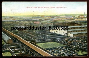 h3310 - CHICAGO Illinois Postcard 1908 Union Stock Yards. Cattle Pens