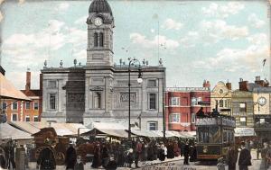 BR97466 market place and town hall derby tramway double decker   uk