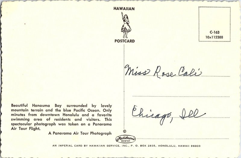 Aerial View Hanauma Bay Honolulu Continental Chrome Postcard