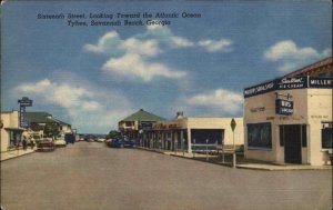 Savannah Georgia GA Street Scene Visible Signs c1940s Linen Postcard