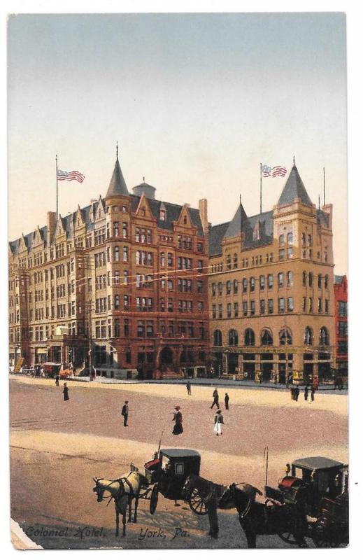 York PA Colonial Hotel So George St Horse Carriage Postcard