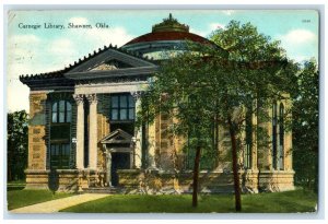 1923 Carnegie Library Building Exterior Shawnee Oklahoma OK Posted Tree Postcard