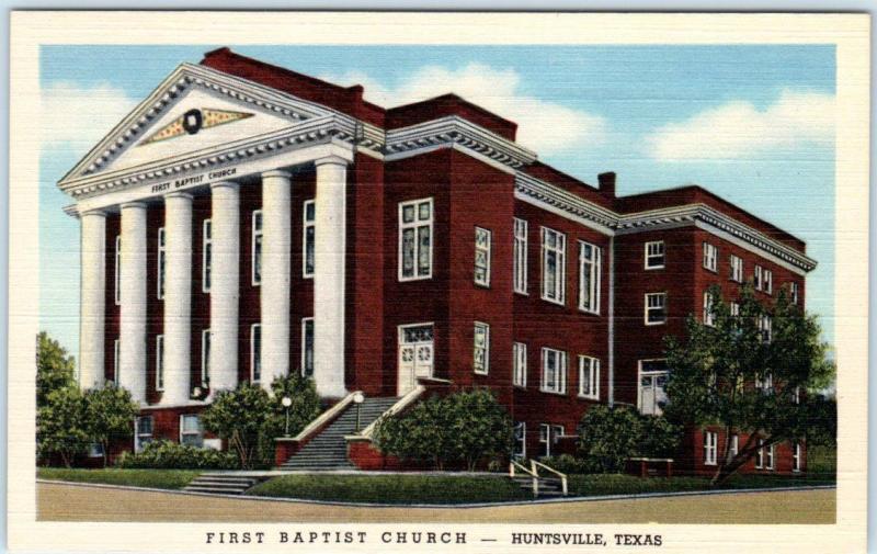 HUNTSVILLE, Texas  TX    FIRST BAPTIST CHURCH  ca 1940s Linen   Postcard