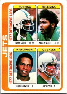 1978 Topps Football Card '77 Team Leaders Gaines Walker Klecko Owens Jet...