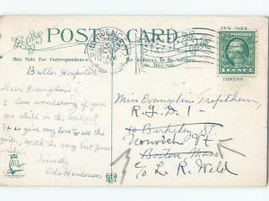 Pre-Linen christmas GIRLS WATCHING BOY LEAVIN CHRISTMAS TREE k1749