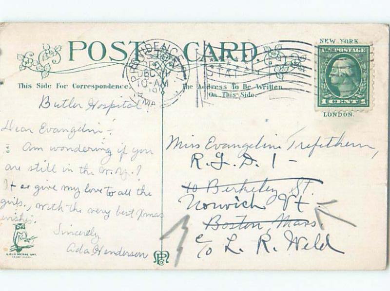 Pre-Linen christmas GIRLS WATCHING BOY LEAVIN CHRISTMAS TREE k1749