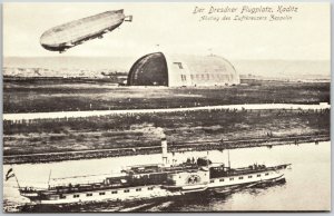 Der Dresdner Flugplatz Kaditz Abstieg Des Luftkreazers Zeppelin Postcard