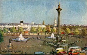 Vtg Trafalgar Square London From Painting Burton Oilette 3639 Tucks Postcard