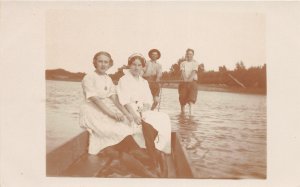 F43/ Steel City Nebraska RPPC Postcard c1910 Lake Women Boat