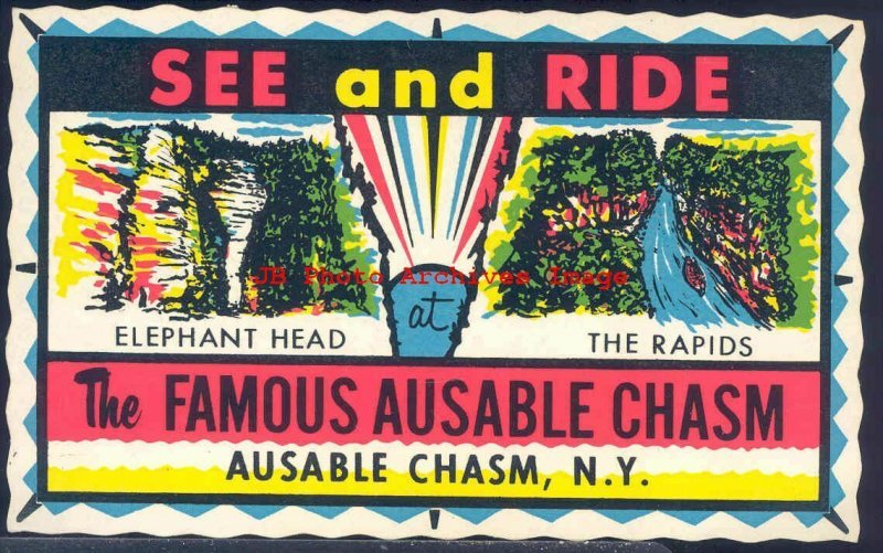 Novelty SelfStick Postcard, See & Ride the Famous Ausable Chasm, New
